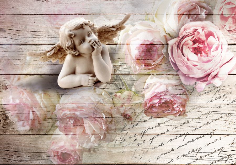 Картина на холсте 3D Ангелок с розами, арт hd1499801