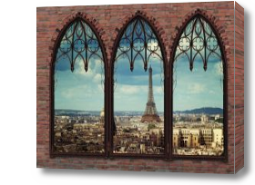 Картина 3D окна с видом на Париж